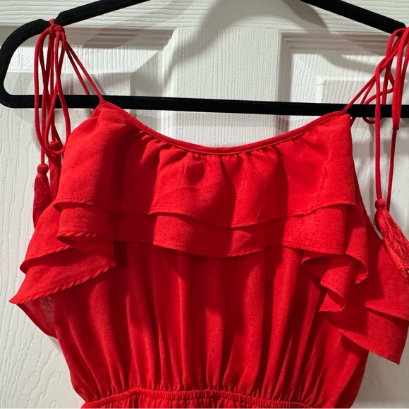 Red Ruffled strapped Dress - Picture 4 of 5